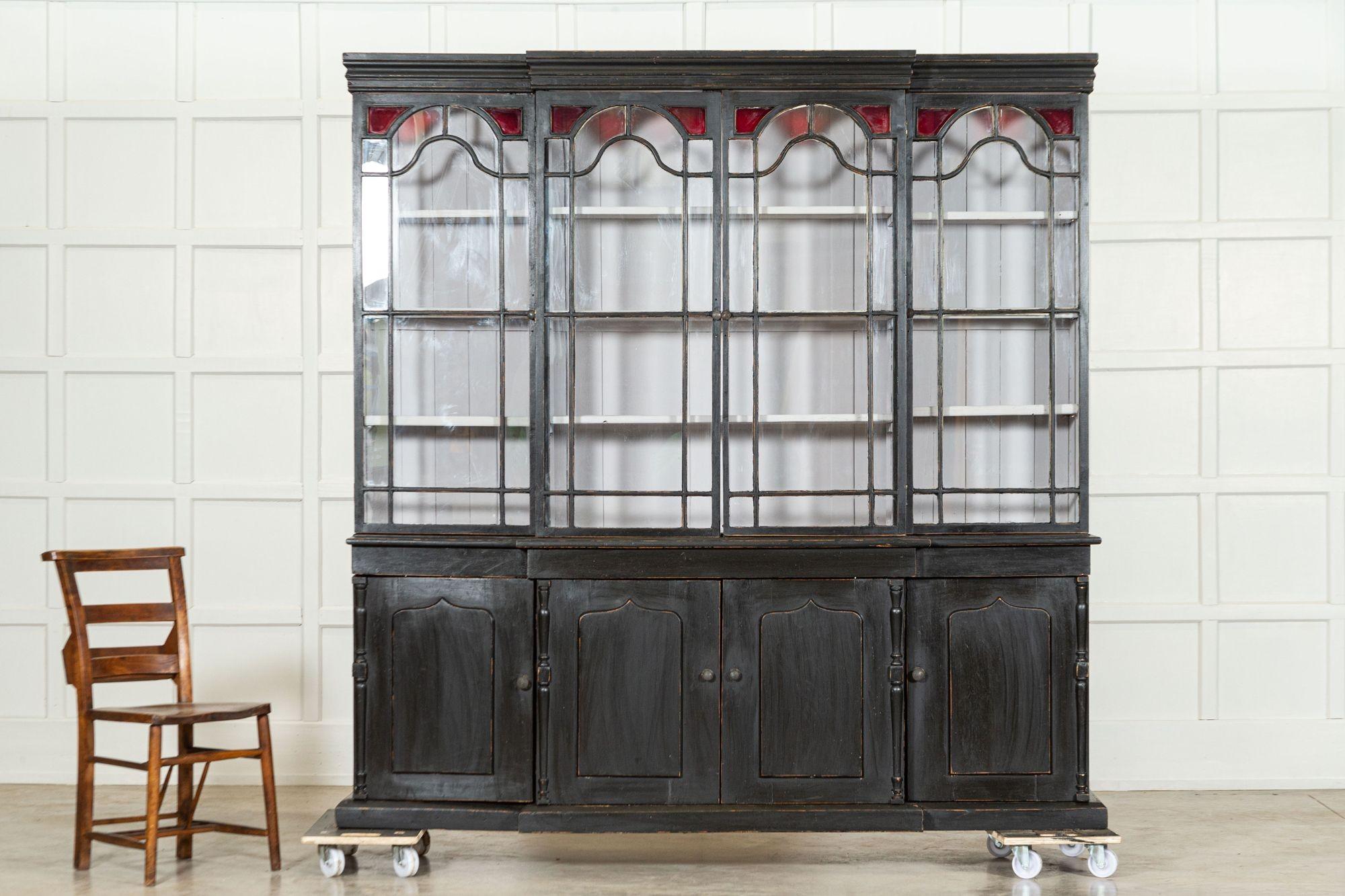 19th Century Large 19thC English Ebonised Breakfront Glazed Pine Dresser For Sale