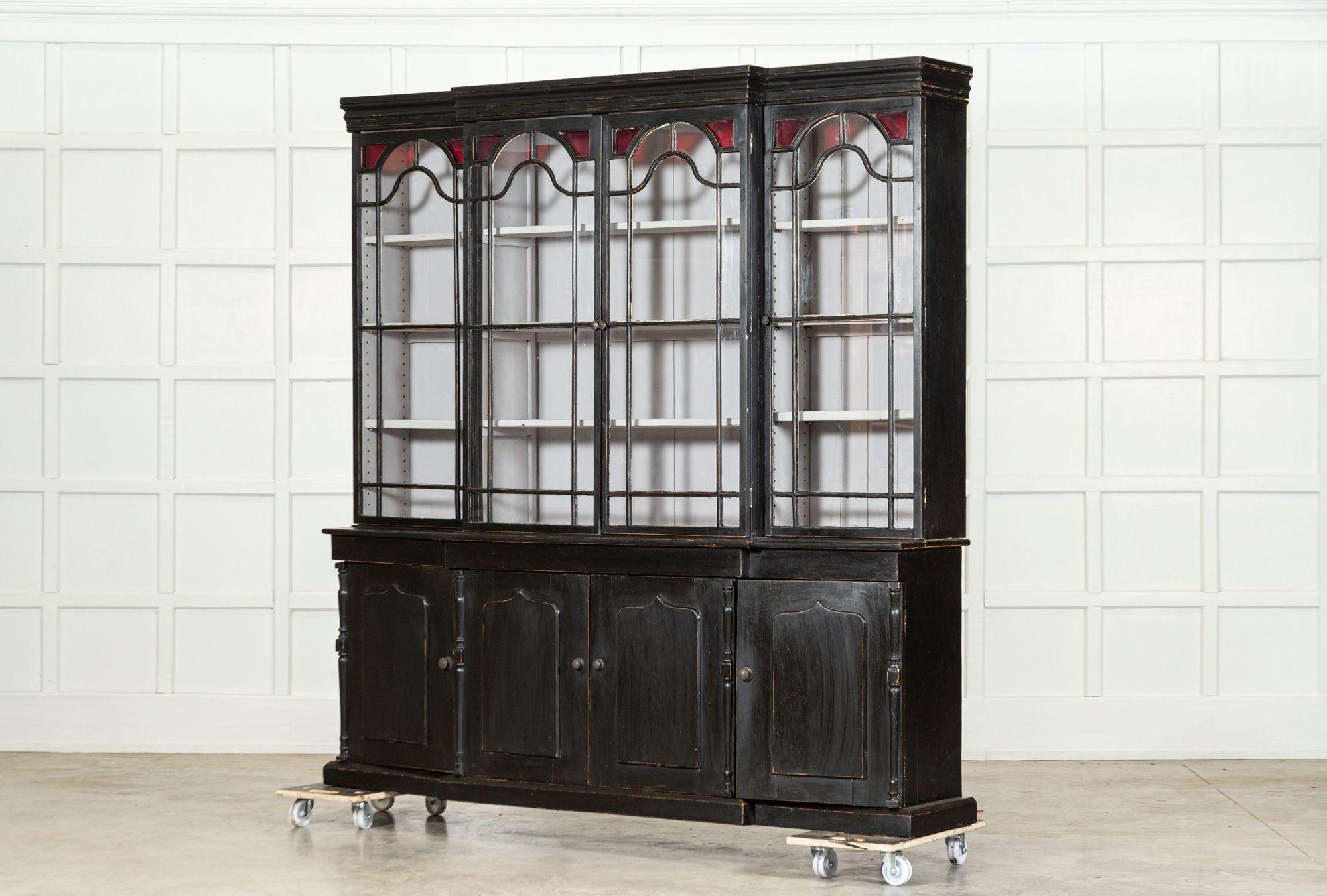 Large 19thC English Ebonised Breakfront Glazed Pine Dresser For Sale 1