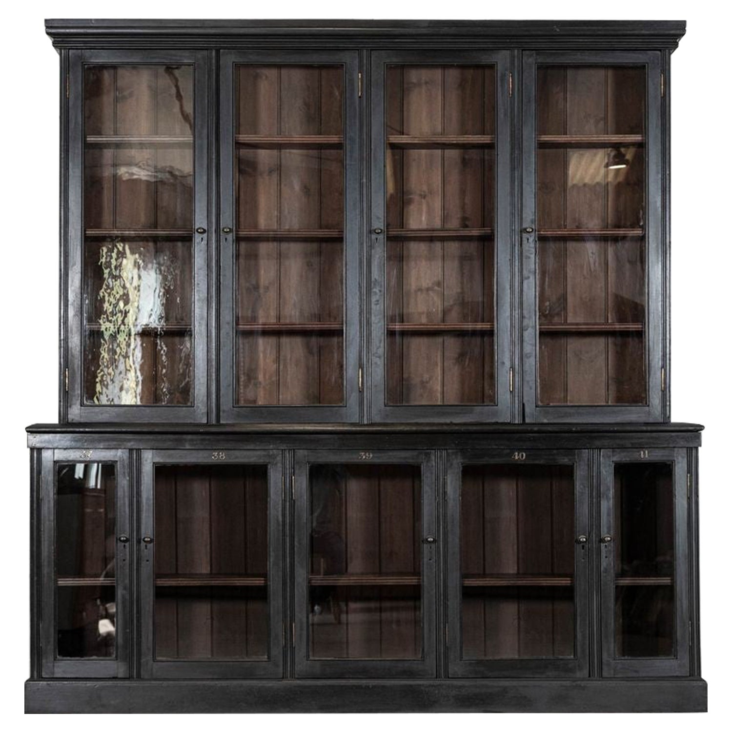 Large 19thC English Ebonised Glazed Mahogany Bookcase