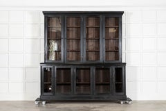 Large 19thC English Ebonised Glazed Mahogany Bookcase