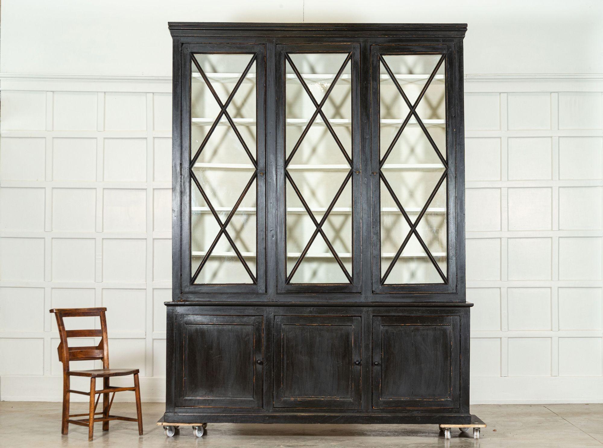 19th Century Large 19thC English Ebonised Glazed Pine Dresser For Sale