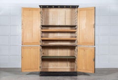 Large 19thC English Ebonised Gothic Pine Linen Press