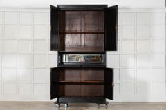 Large 19thC English Ebonised Mirrored Mahogany Cabinet
