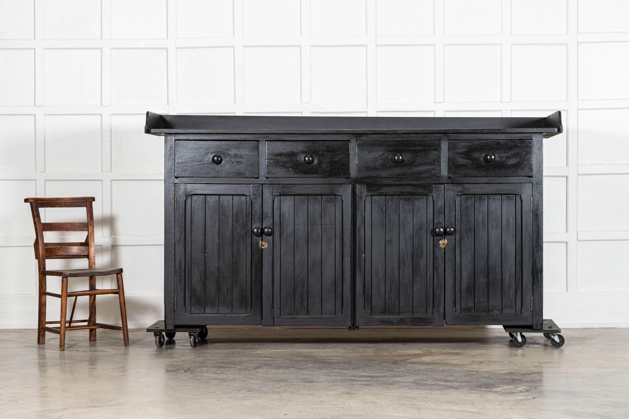 19th Century Large 19thC English Ebonised Pine Dresser Base For Sale