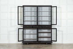 Large 19thC English Ebonised Pine Glazed Dresser / Bookcase