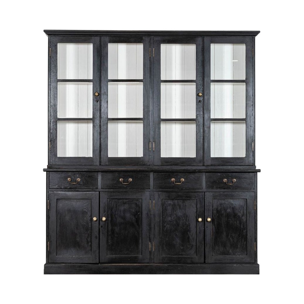 Large 19thC English Ebonised Pine Glazed Dresser