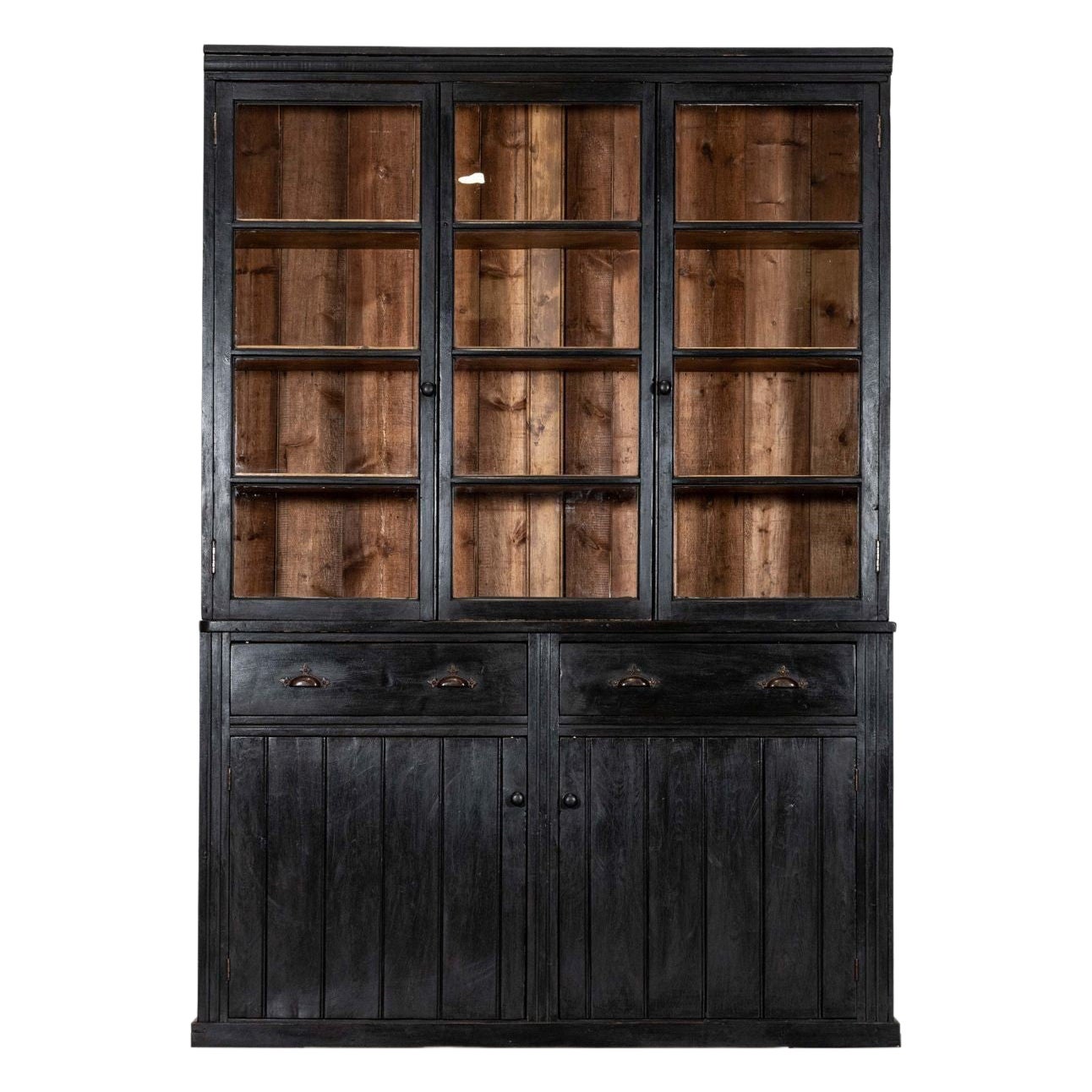 Large 19thC English Ebonised Pine Glazed Dresser For Sale