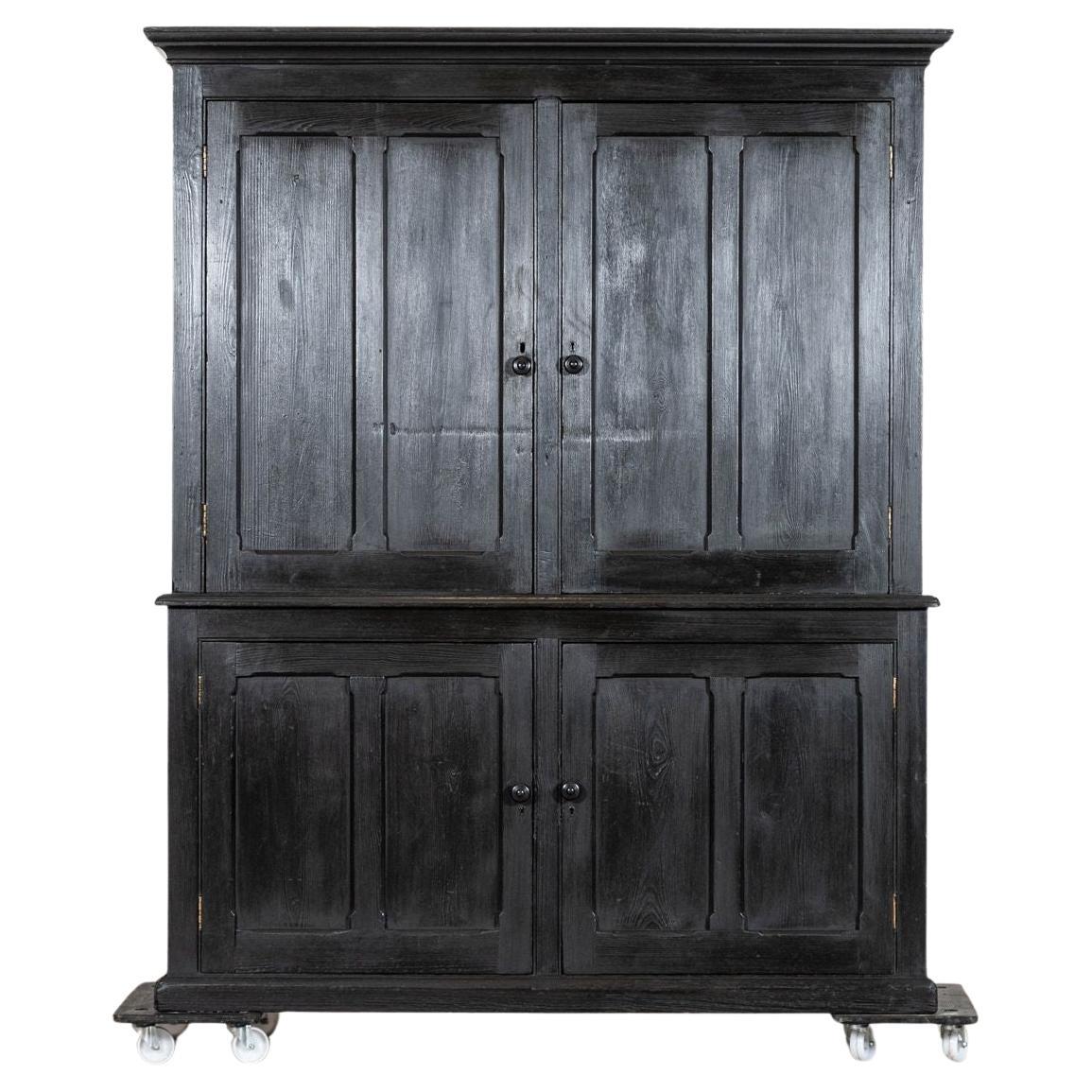 Large 19thC English Ebonised Pine Housekeepers Cupboard