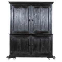 Large 19thC English Ebonised Pine Housekeepers Cupboard