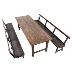 Large 19thC English Elm & Pine Top Refectory Dining Table