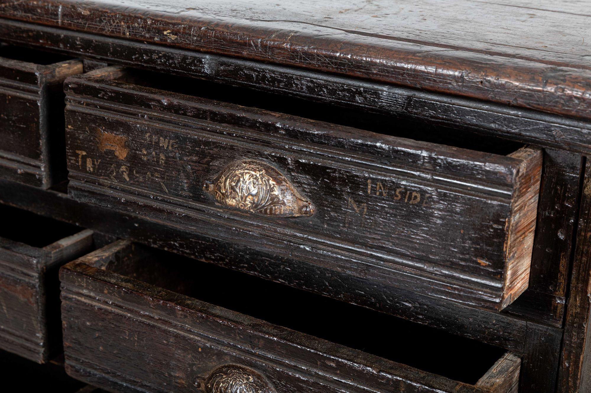 Large 19th C English Engineers Ebonised Bank of Drawers For Sale 7