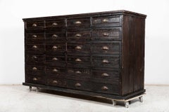 Large 19th C English Engineers Ebonised Bank of Drawers