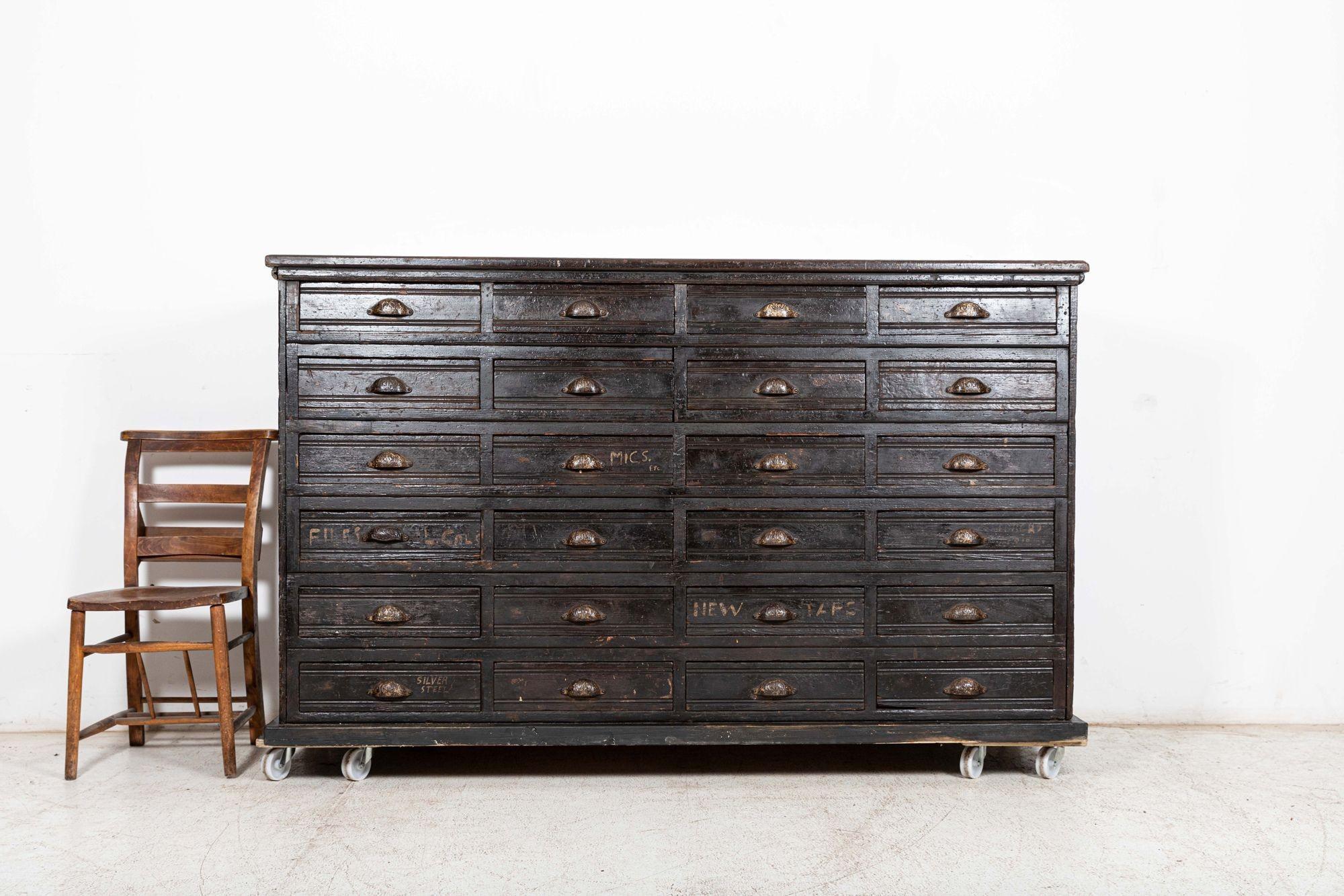 Large 19th C English Engineers Ebonised Bank of Drawers In Good Condition For Sale In Staffordshire, GB