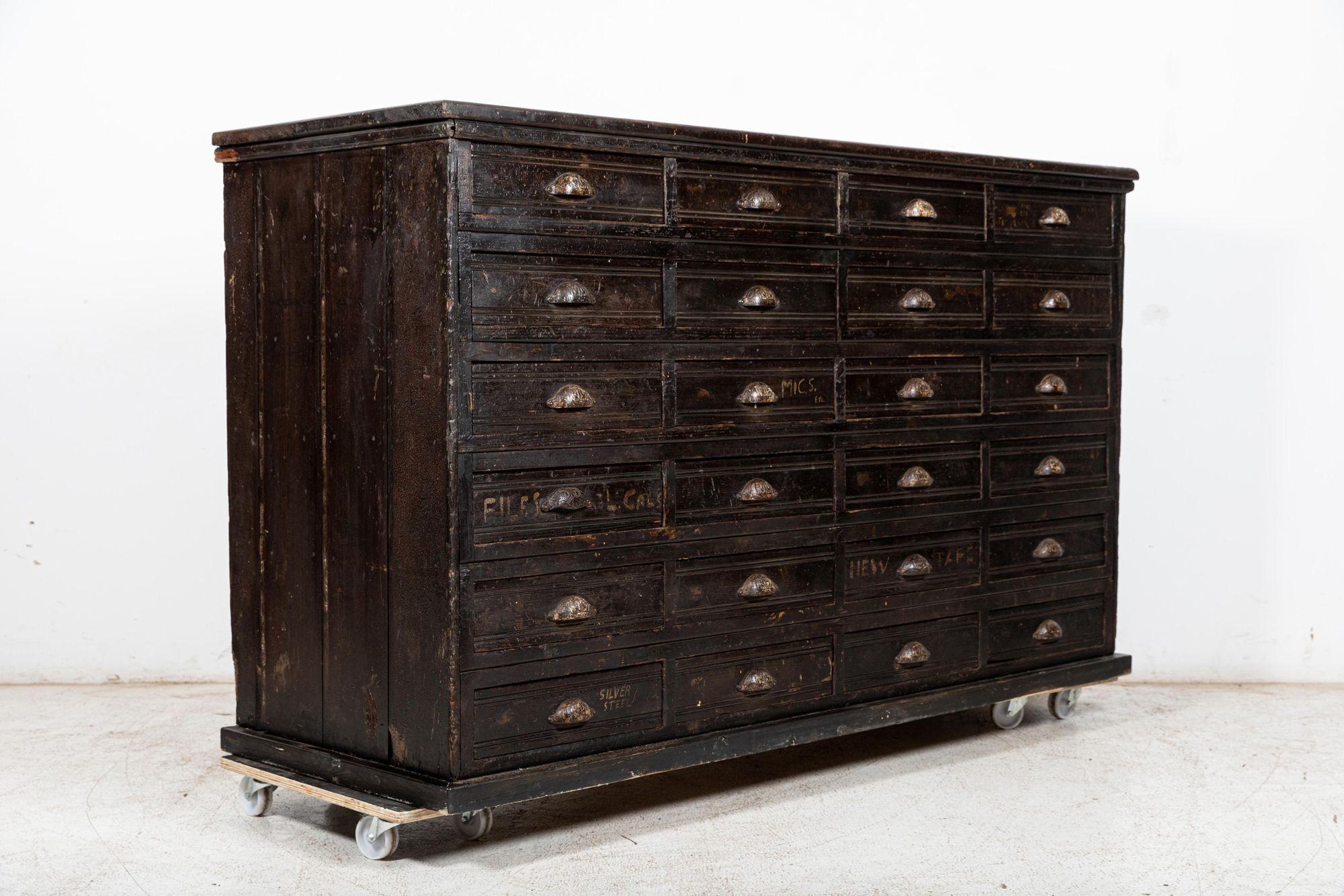 Late 19th Century Large 19th C English Engineers Ebonised Bank of Drawers For Sale