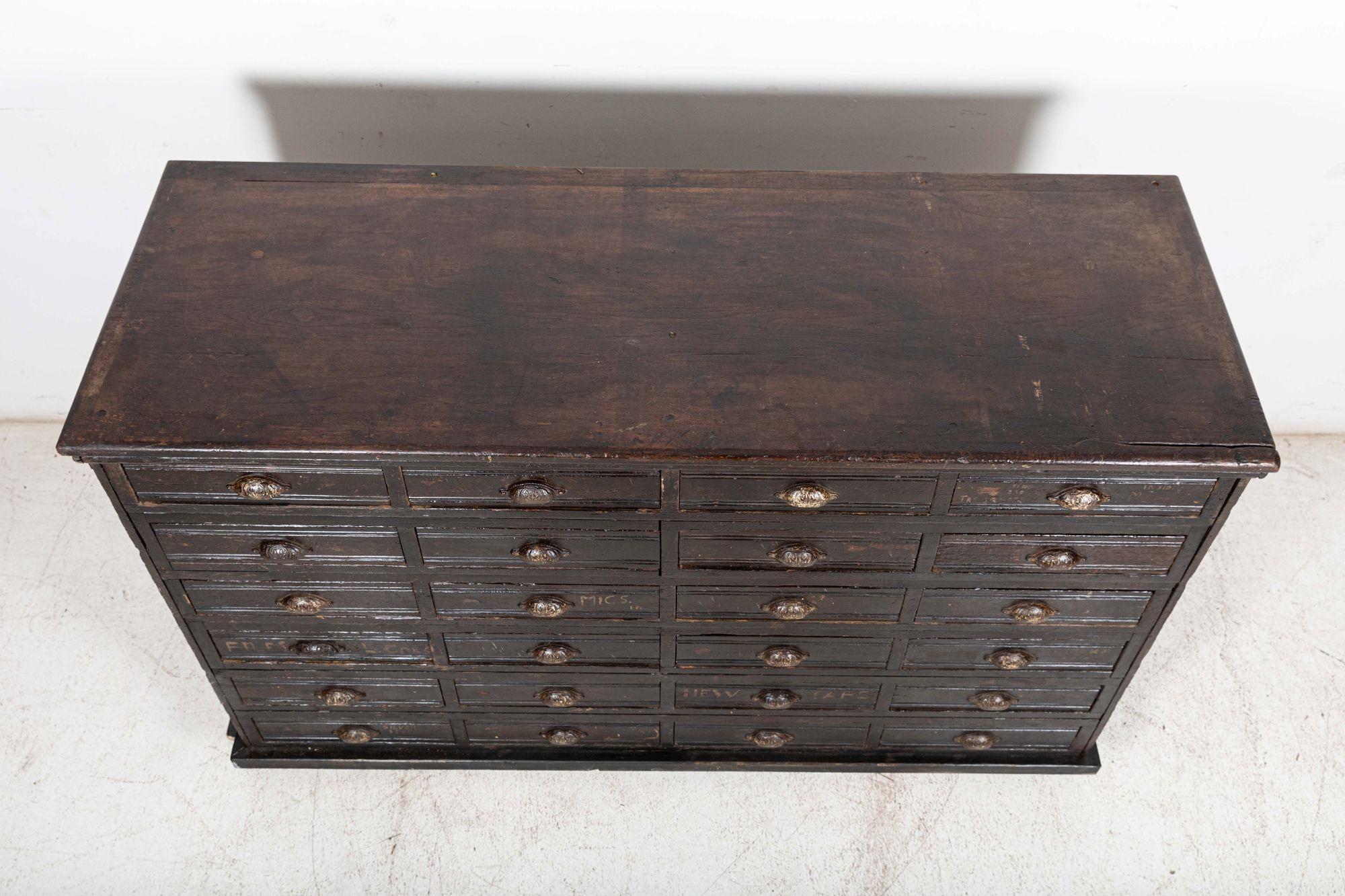 Large 19th C English Engineers Ebonised Bank of Drawers For Sale 1