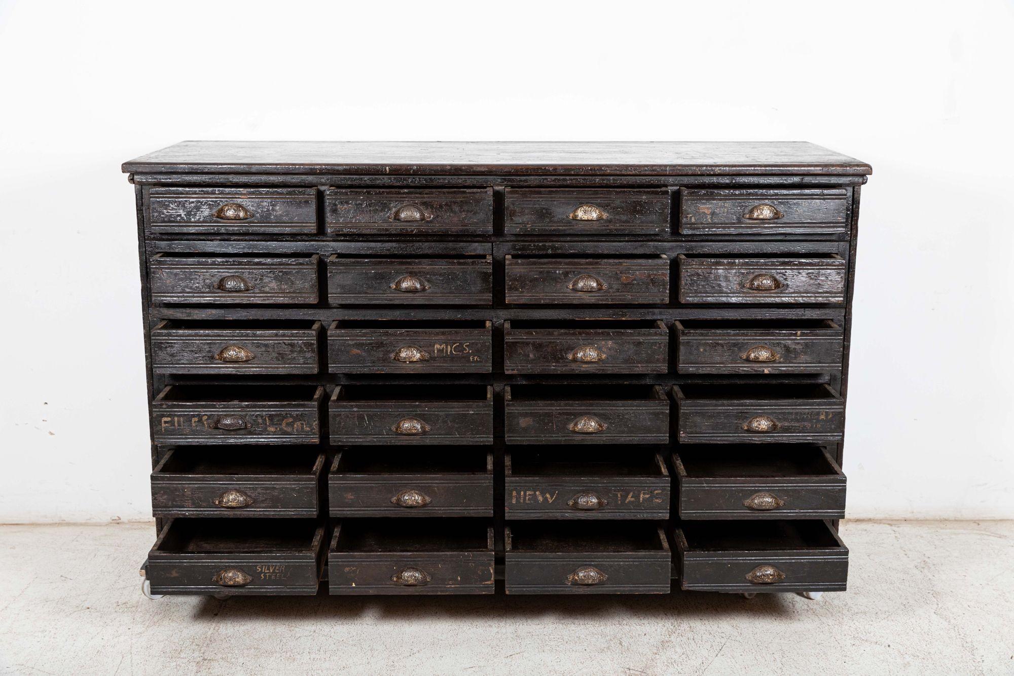 Large 19th C English Engineers Ebonised Bank of Drawers For Sale 2