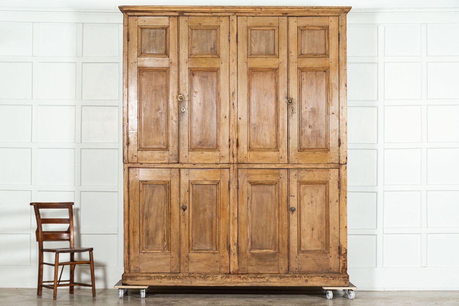 19th Century Large 19thC English Estate Made Pine Housekeepers Cupboard For Sale