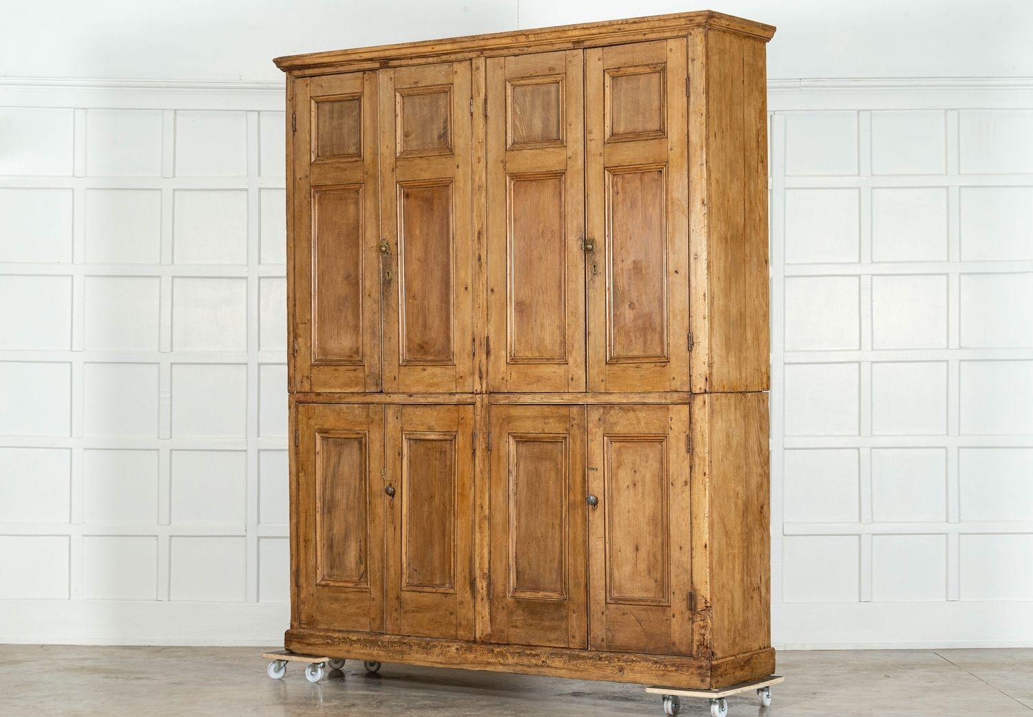 Large 19thC English Estate Made Pine Housekeepers Cupboard For Sale 1