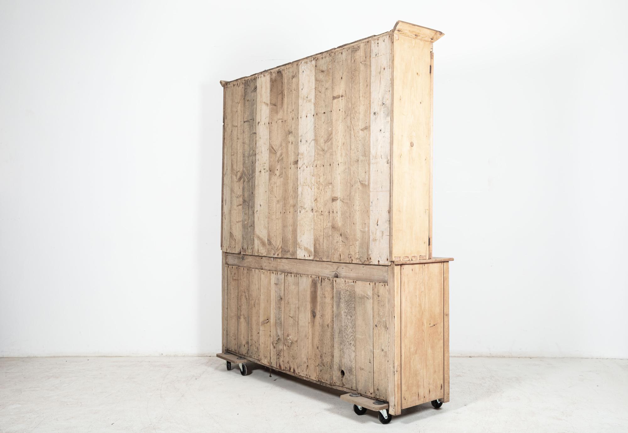 Large 19thC English Glazed Inverted Breakfront Pine Dresser For Sale 7