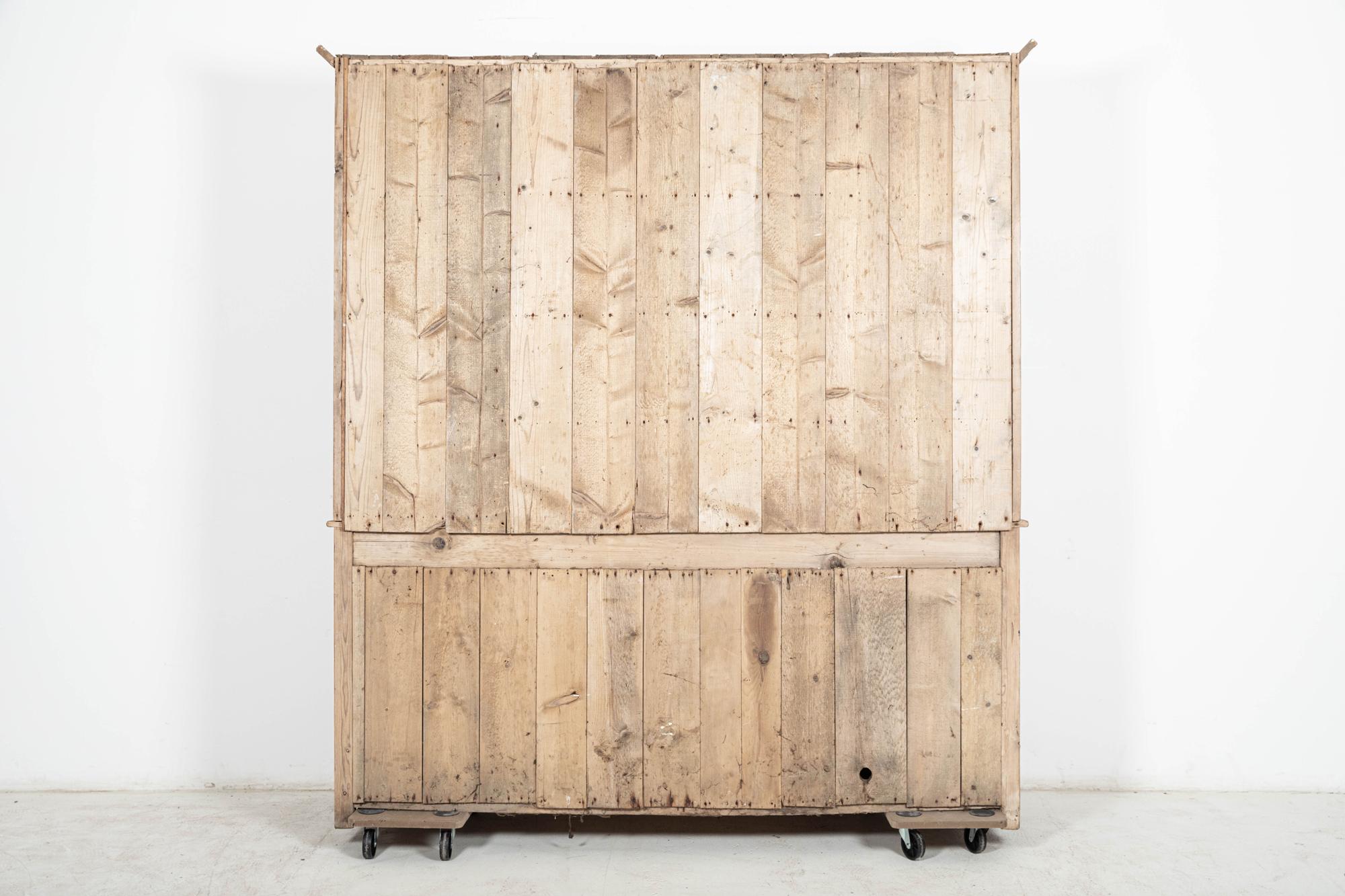 Large 19thC English Glazed Inverted Breakfront Pine Dresser For Sale 8