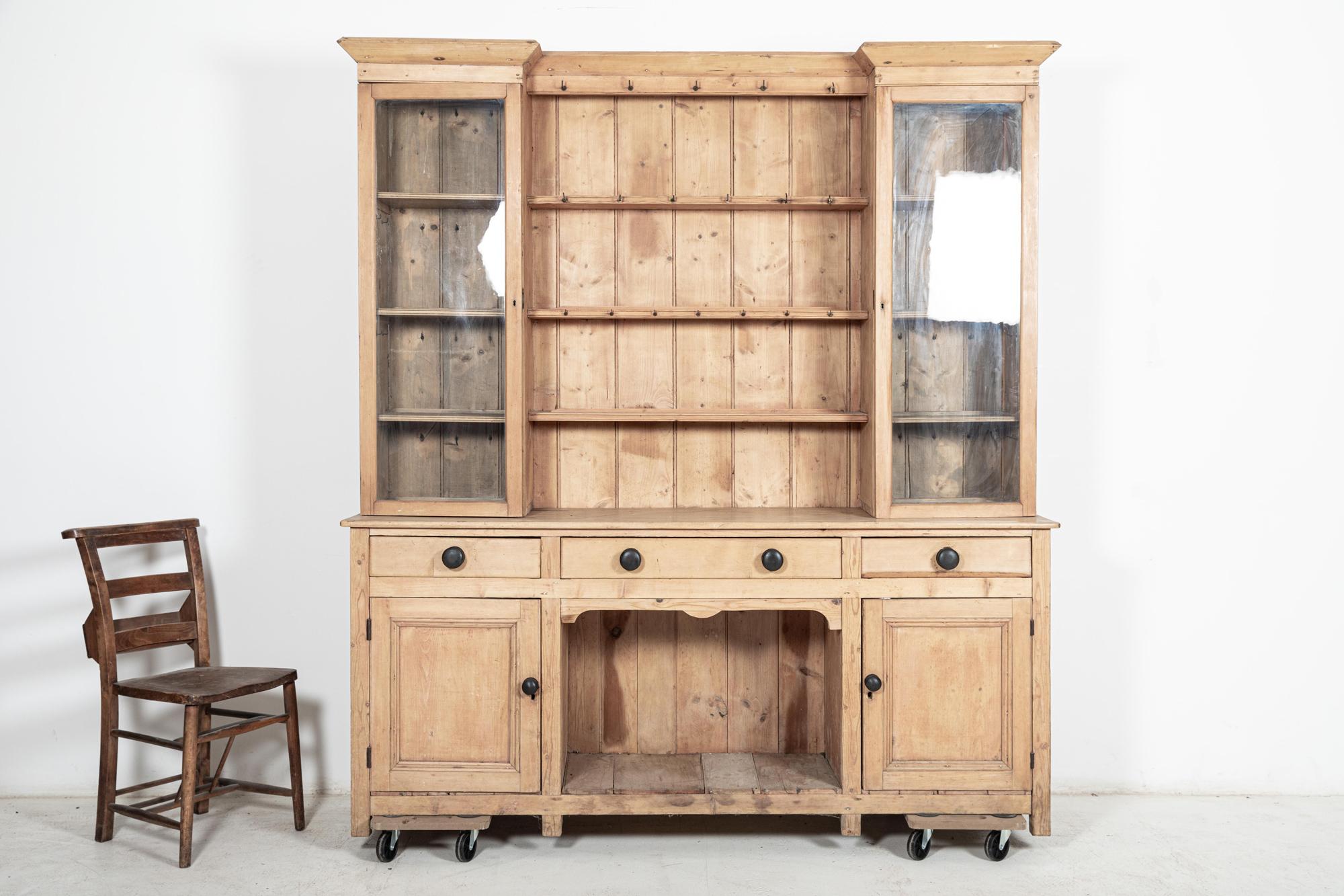 Large 19thC English Glazed Inverted Breakfront Pine Dresser In Good Condition For Sale In Staffordshire, GB