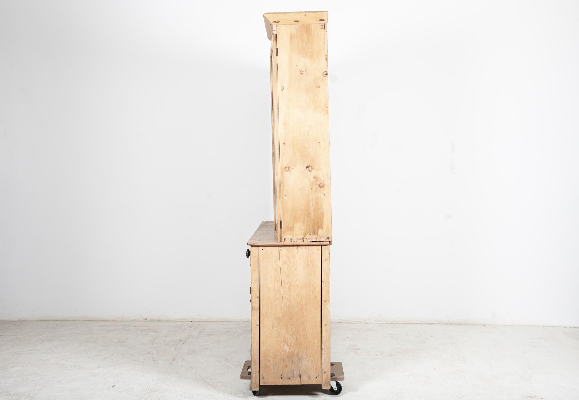 Large 19thC English Glazed Inverted Breakfront Pine Dresser For Sale 3
