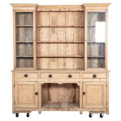 Large 19thC English Glazed Inverted Breakfront Pine Dresser