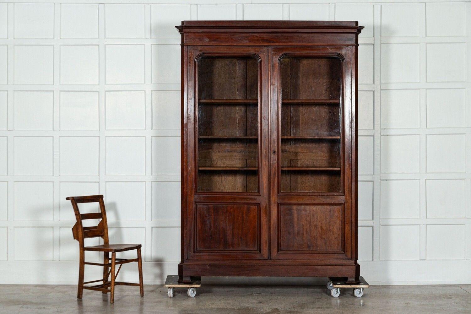 19th Century Large 19thC English Glazed Mahogany & Oak Bookcase / Vitrine For Sale