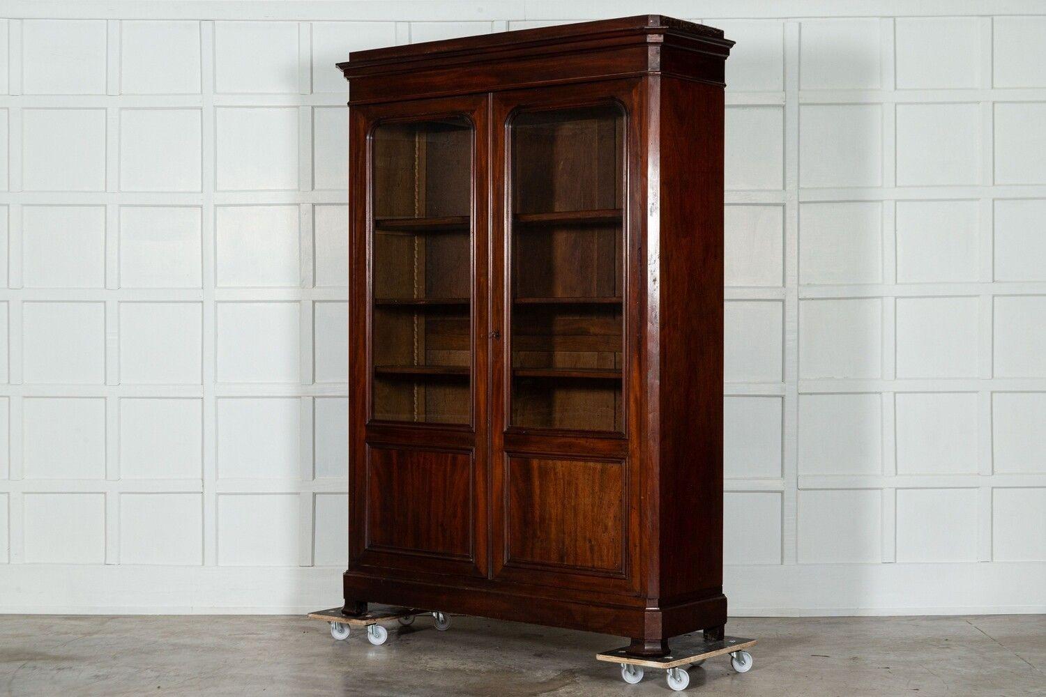 Large 19thC English Glazed Mahogany & Oak Bookcase / Vitrine For Sale 1