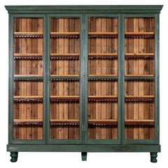 Antique Large 19thC English Glazed Painted Pine Bookcase
