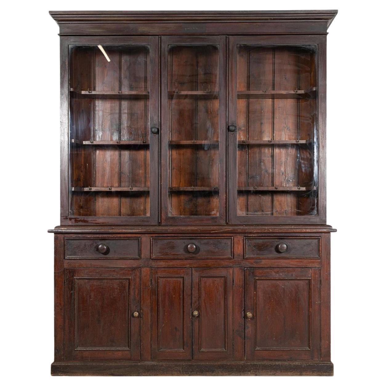 Large 19th C English Glazed Pine Dresser For Sale