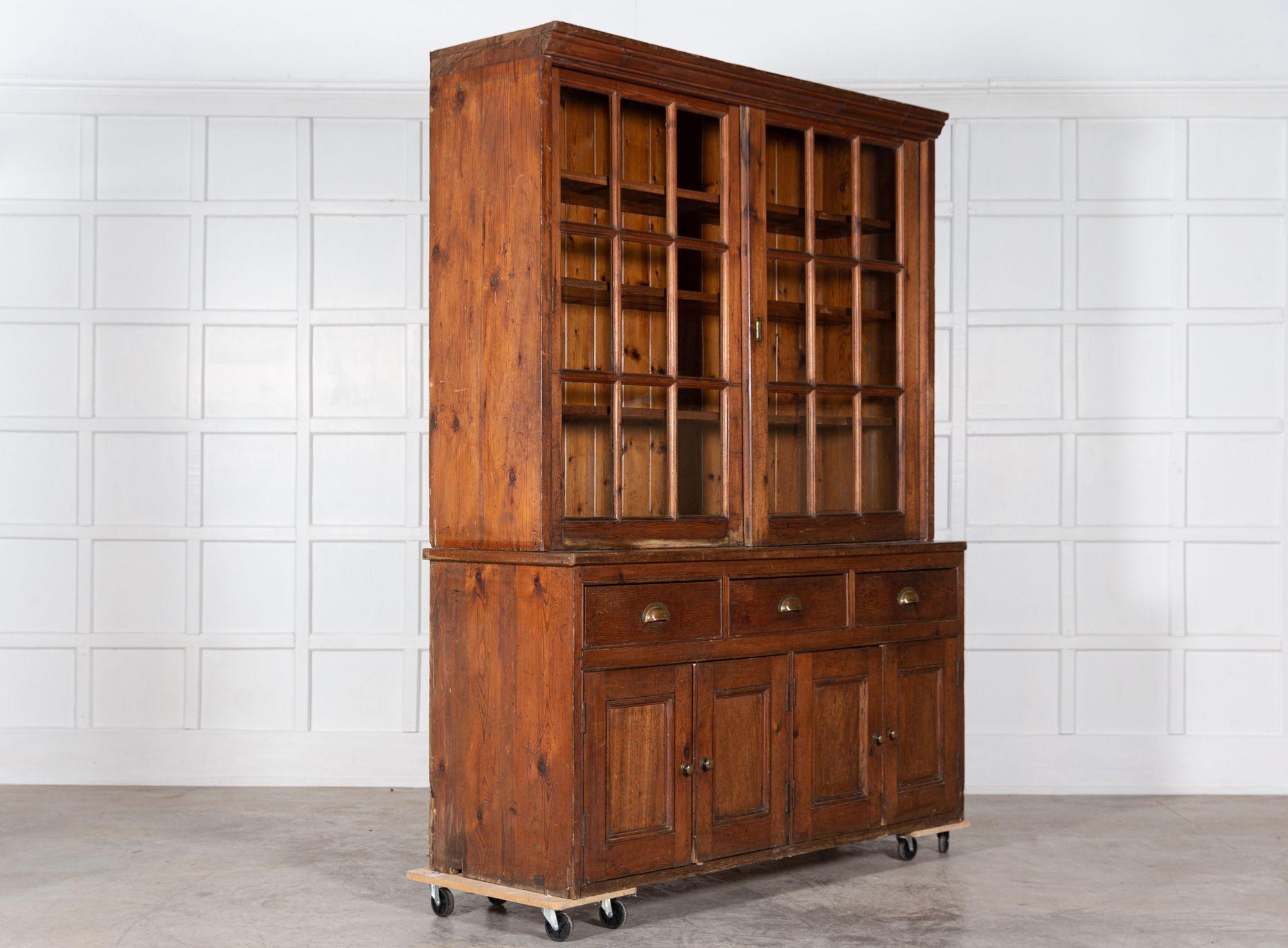 Large 19thC English Glazed Pine Haberdashery Cabinet In Good Condition For Sale In Staffordshire, GB
