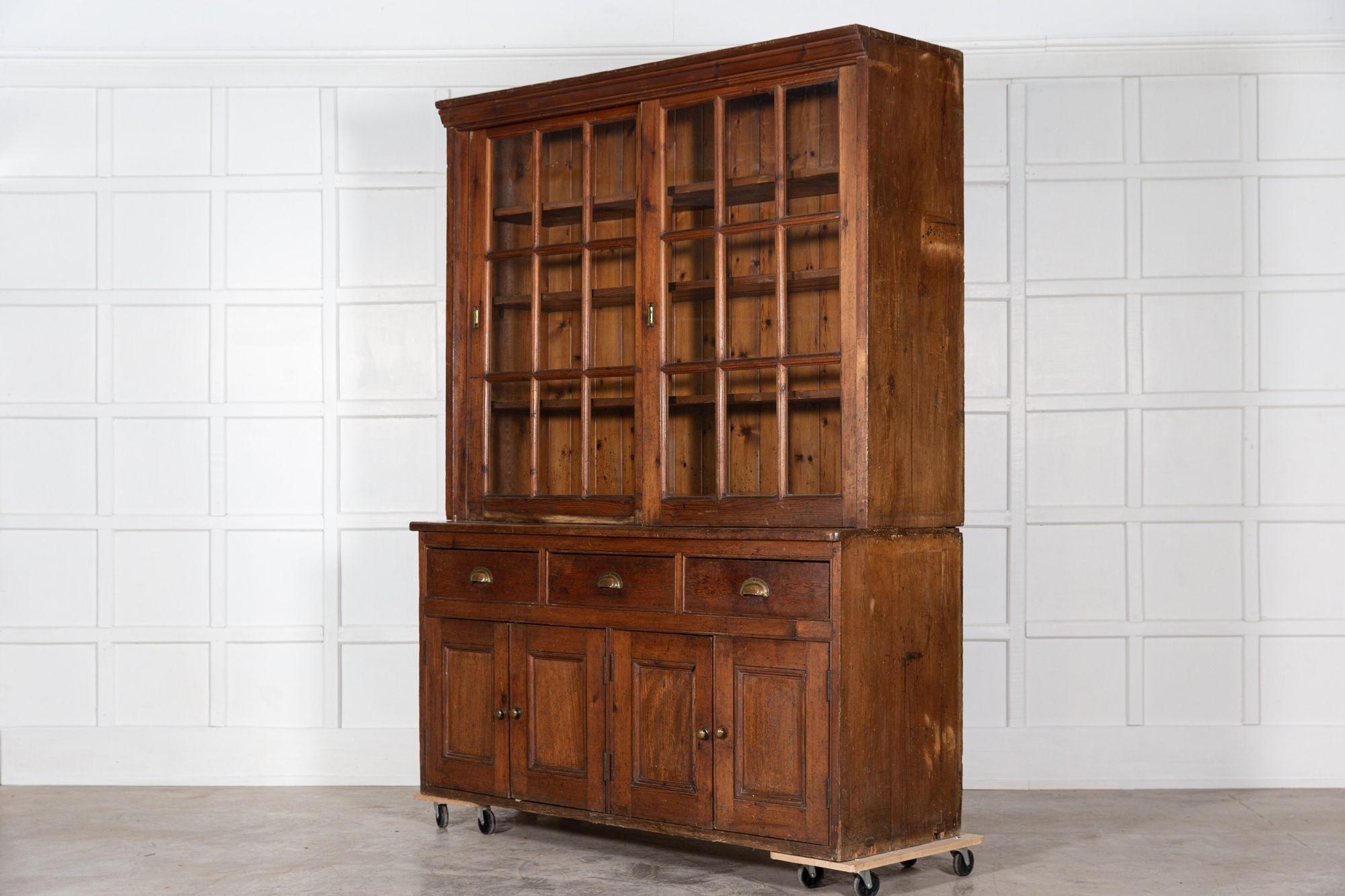 Large 19thC English Glazed Pine Haberdashery Cabinet For Sale 1