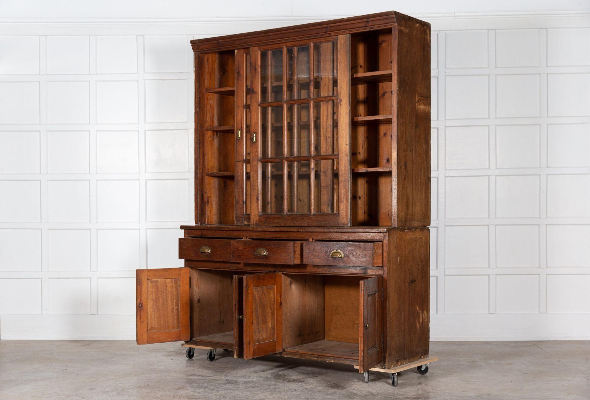 Large 19thC English Glazed Pine Haberdashery Cabinet For Sale 2
