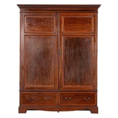 Large 19thC English Inlaid Mahogany Double Wardrobe