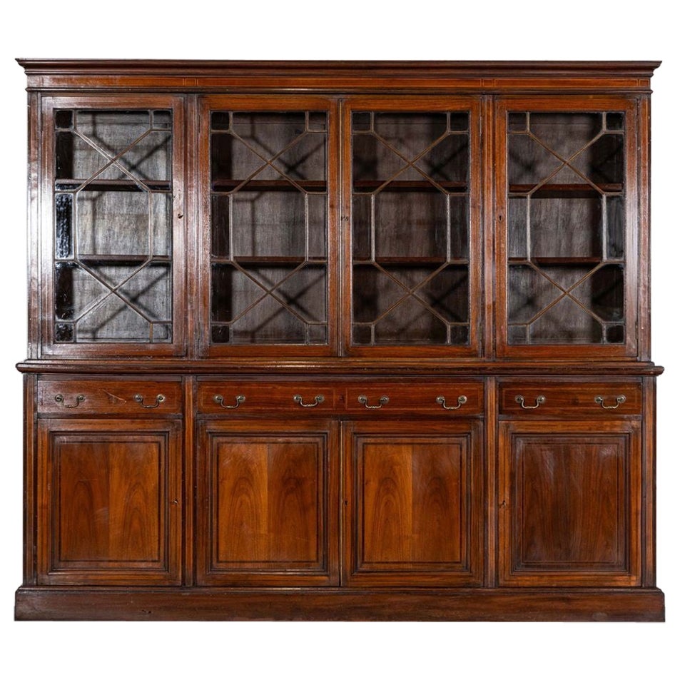 Large 19thC English Inlaid Mahogany Maple & Co Library Bookcase For Sale