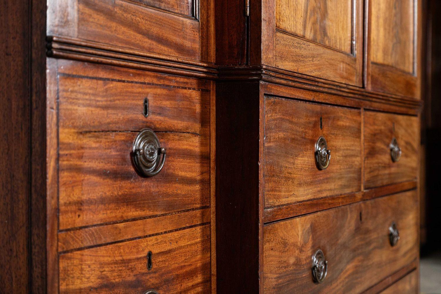 Large 19thC English Mahogany Breakfront Linen Press For Sale 6