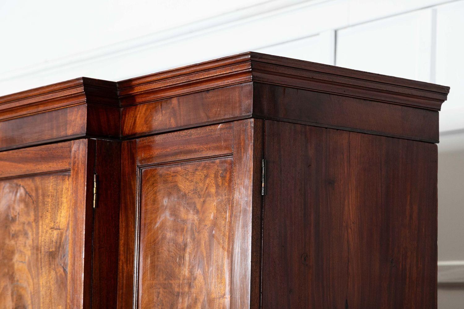 Large 19thC English Mahogany Breakfront Linen Press For Sale 7