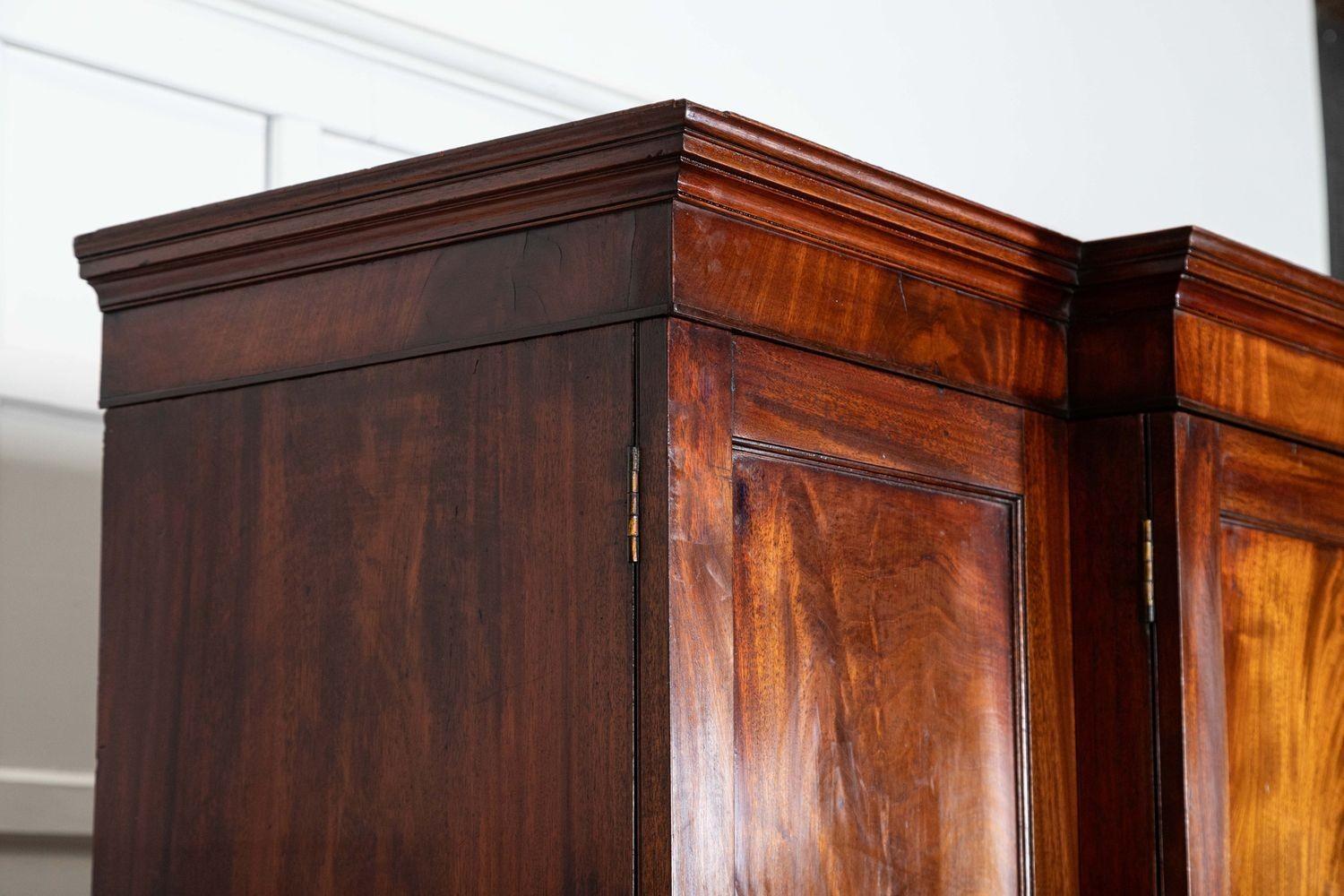 Large 19thC English Mahogany Breakfront Linen Press For Sale 9