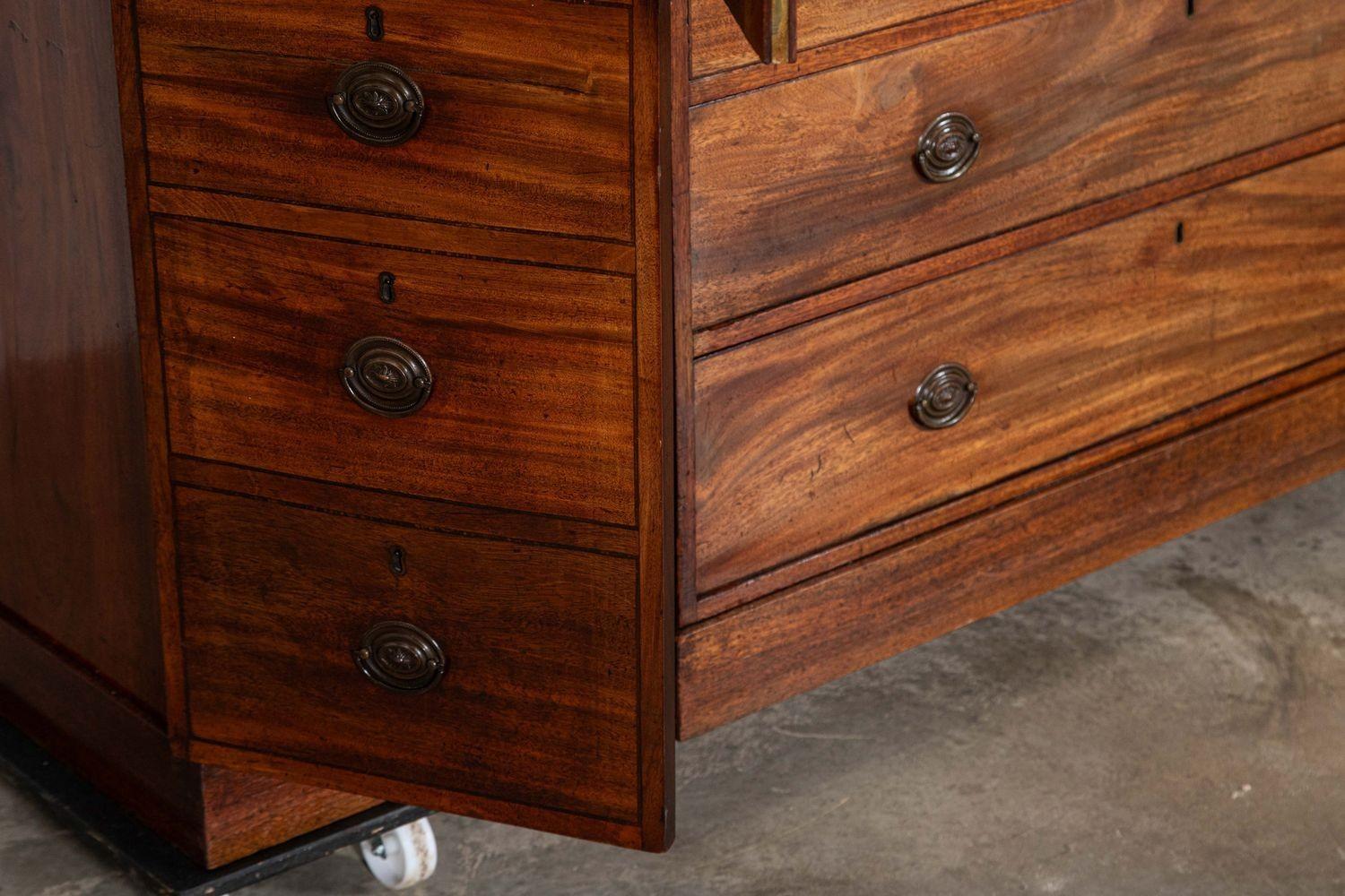 Large 19thC English Mahogany Breakfront Linen Press For Sale 11