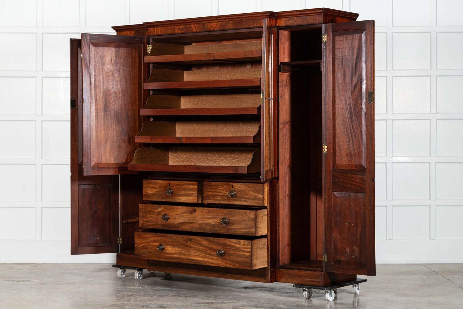 Large 19thC English Mahogany Breakfront Linen Press For Sale 1