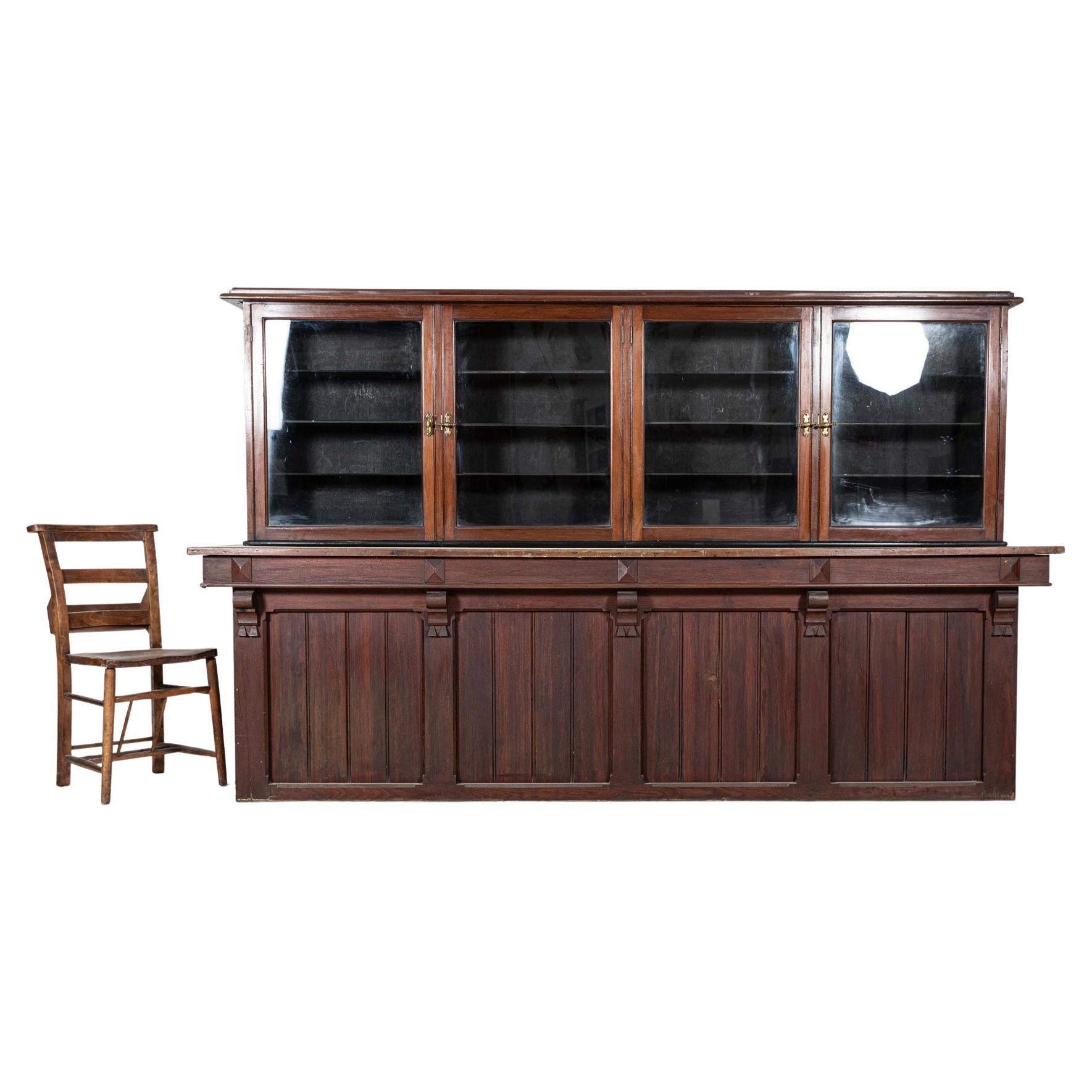 Large 19thC English Mahogany Glazed Apothecary Wall Cabinet For Sale