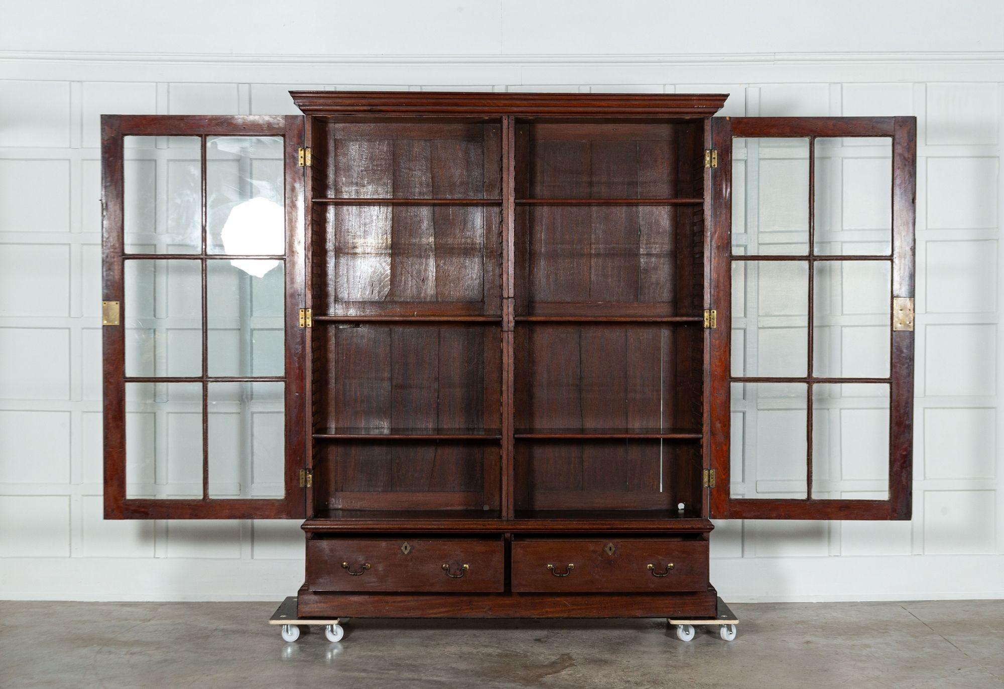 circa 1880
Large 19thC English Mahogany Glazed Bookcase
sku 1606B
Base W177 x D41 x H42 cm
Top W186 x D45 x H181 cm
Together W186 x D45 x H223 cm