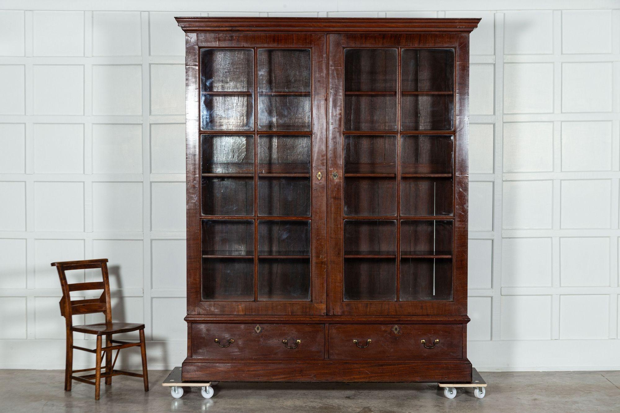 19th Century Large 19thC English Mahogany Glazed Bookcase For Sale
