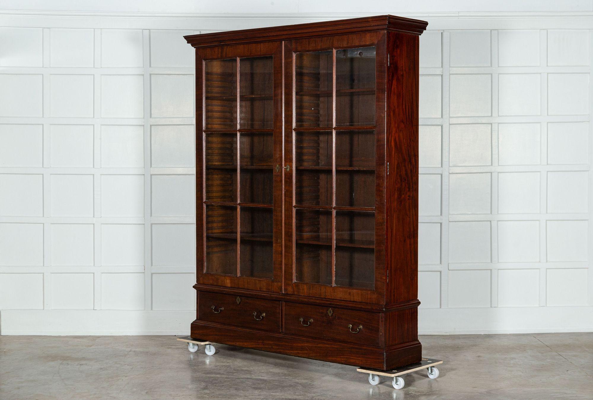 Large 19thC English Mahogany Glazed Bookcase For Sale 1