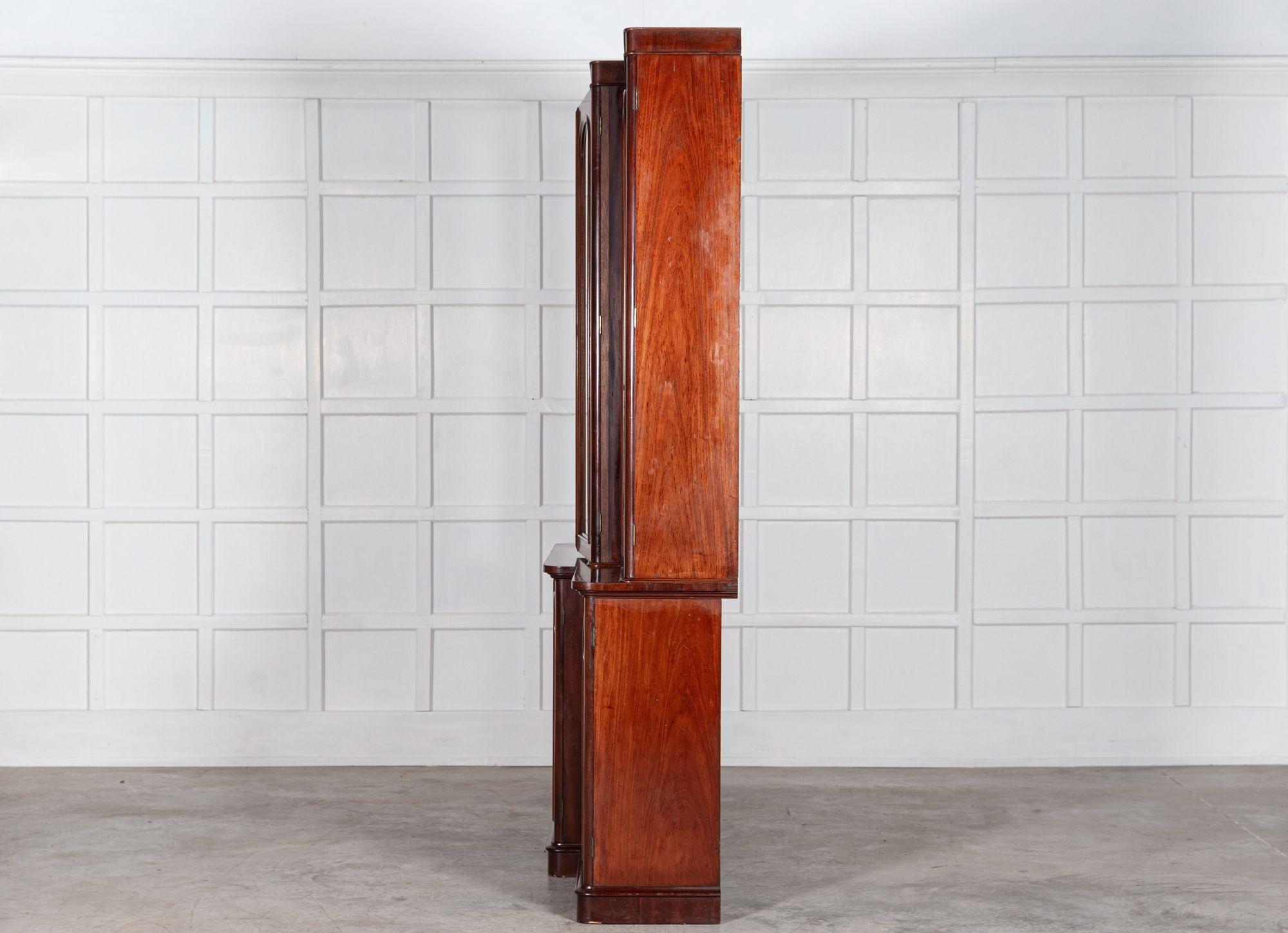 Large 19th C English Mahogany Glazed Breakfront Bookcase For Sale 5