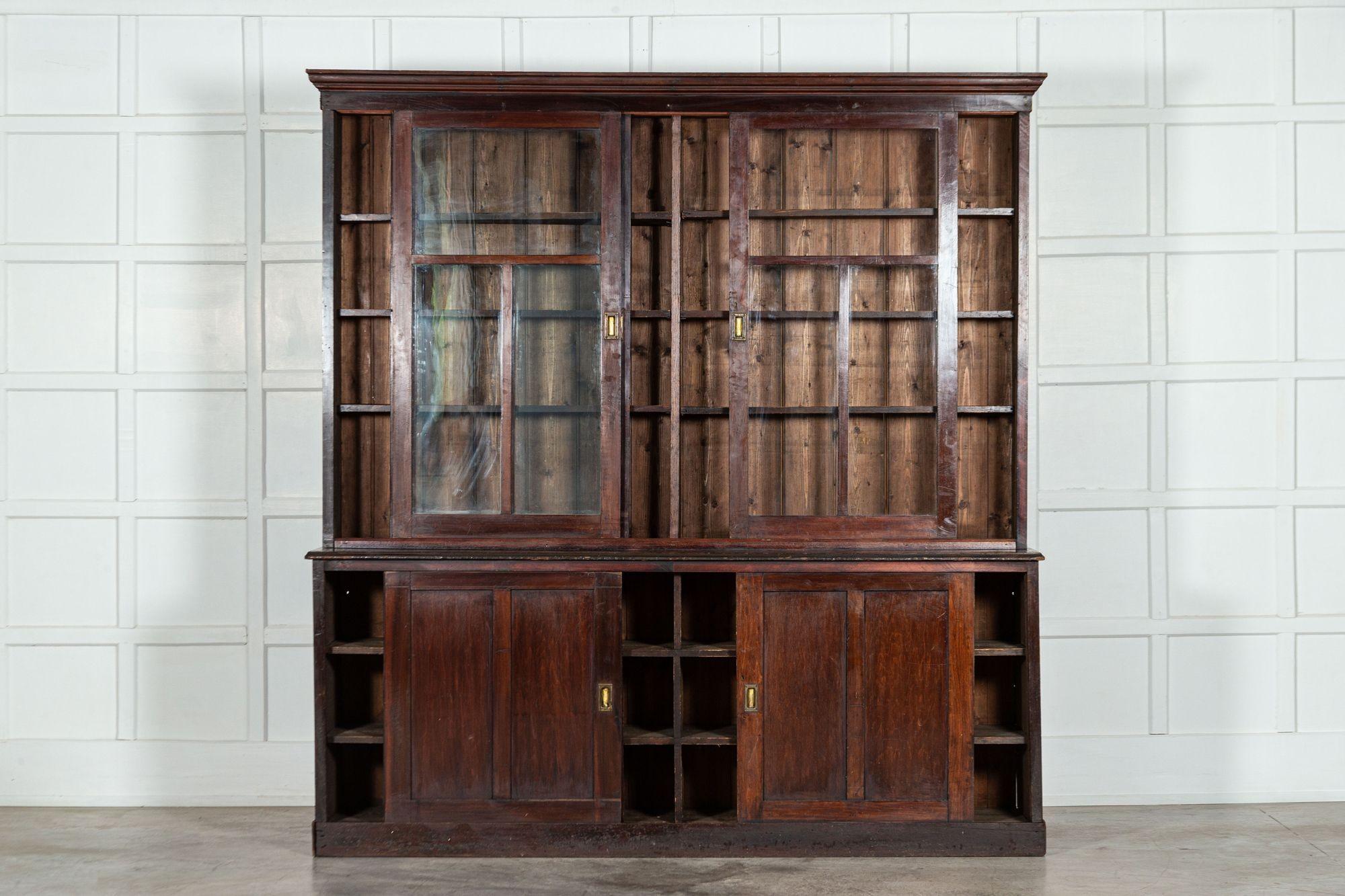 circa 1880
Large 19th Century English Mahogany & Pine Haberdashery Glazed Cabinet
sku 1497
Together W212 x D51 x H225 cm
Base W207 x D51 x H87 cm
Top W212 x D32 x H138 cm