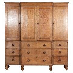 Antique Large 19thC English Oak Breakfront Linen Press