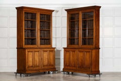 Large 19thC English Oak Glazed Bookcase Cabinet