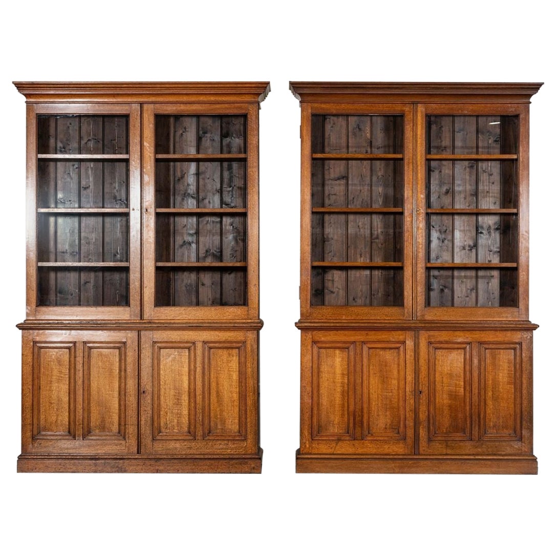 Large 19thC English Oak Glazed Bookcase Cabinet